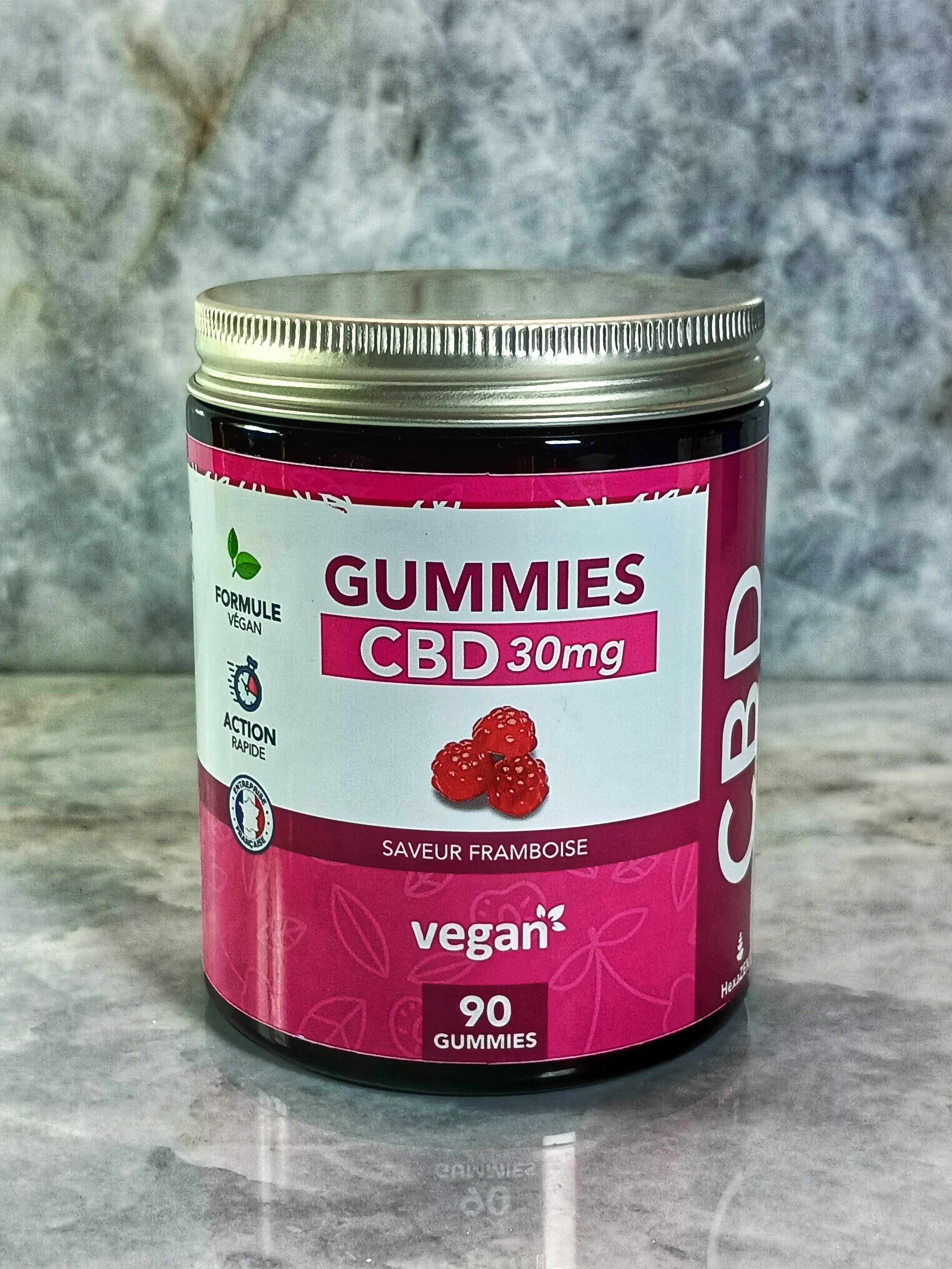 🌞 HEXA – Gummies CBD 30mg | Saveur Framboise | Boîte de 90 | 0% THC