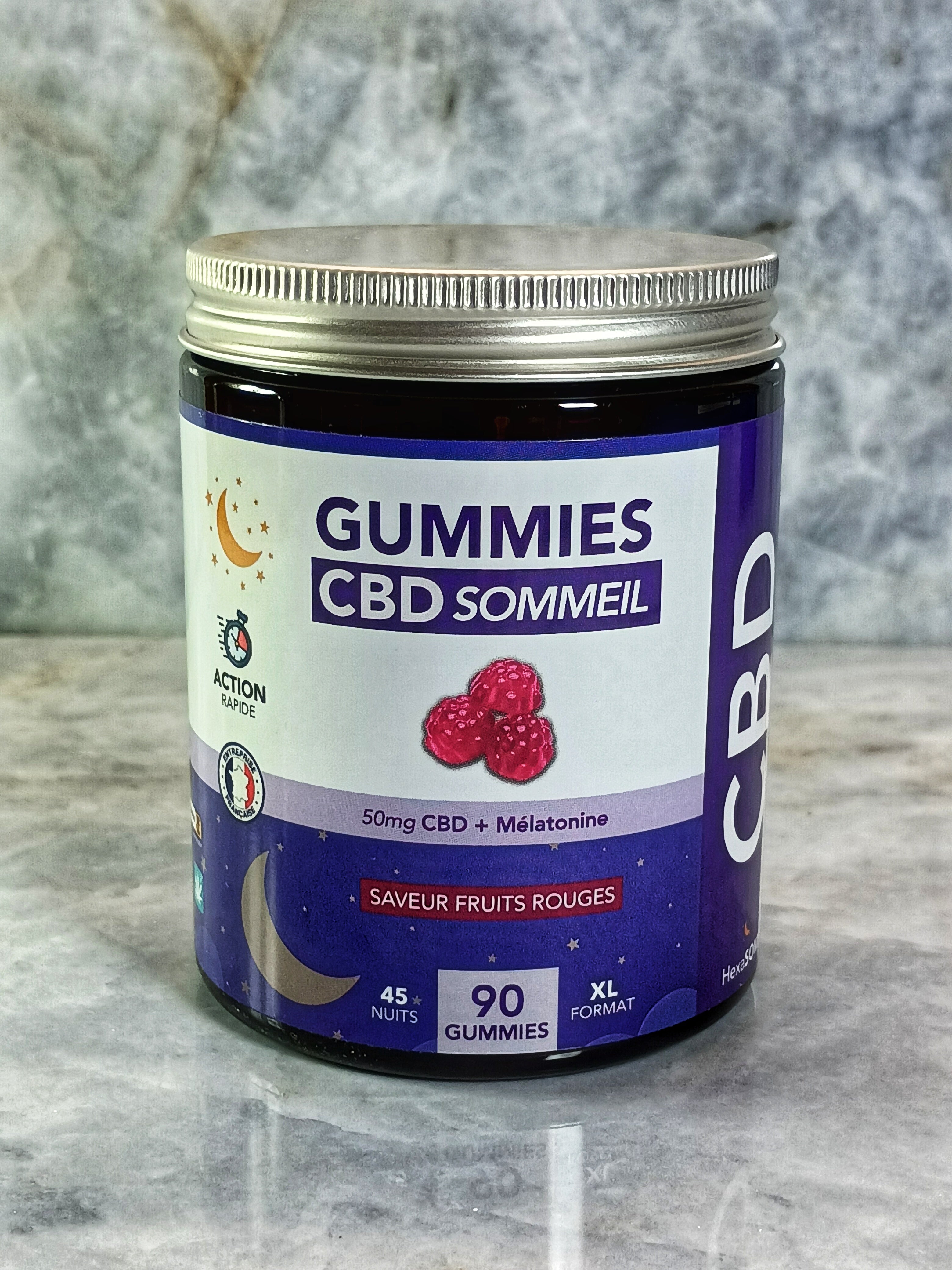 🌜 HEXA – Gummies CBD Sommeil 50mg + Mélatonine | Saveur Fruits Rouges | Boîte de 90