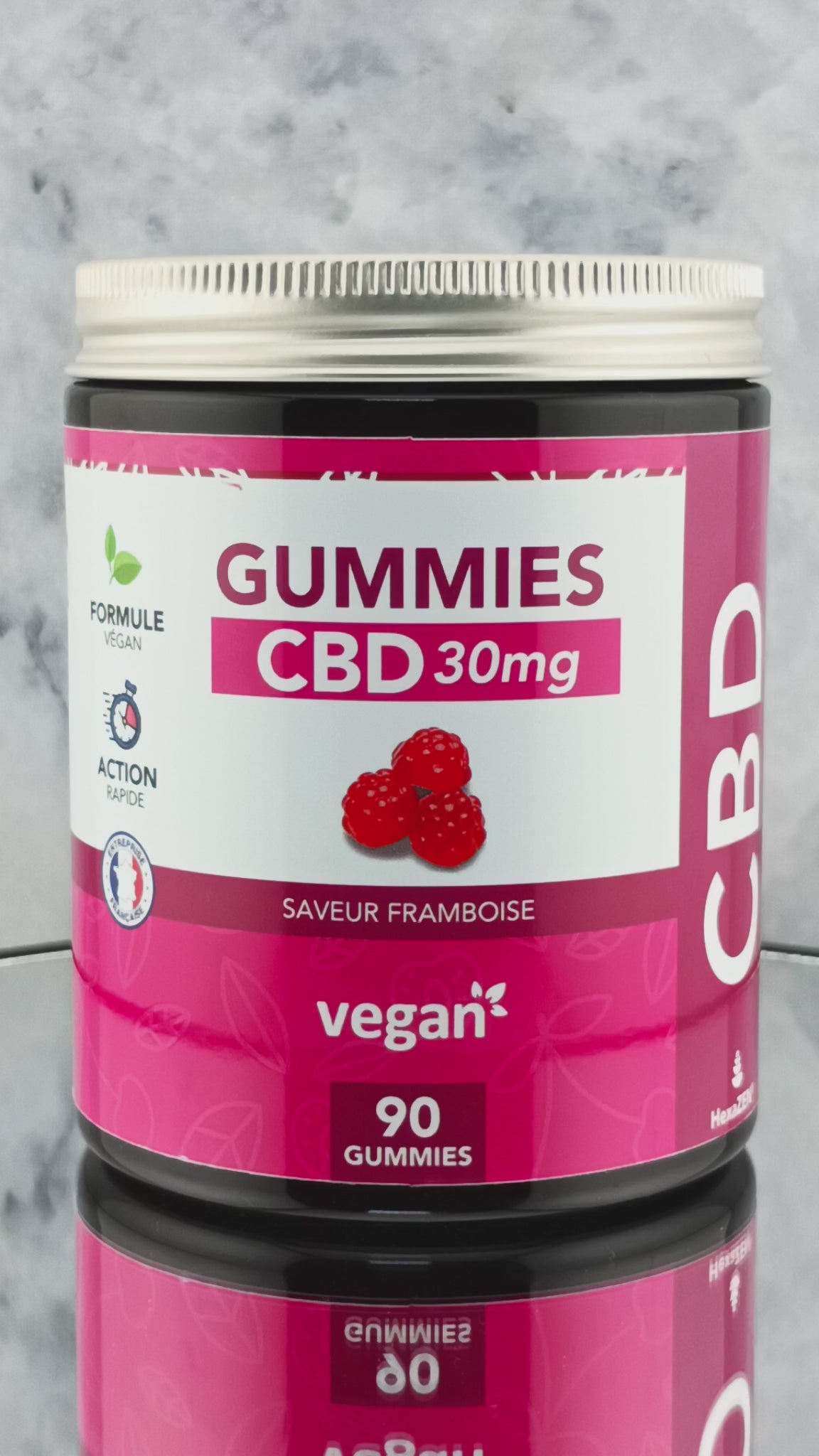 🌞 HEXA – Gummies CBD 30mg | Saveur Framboise | Boîte de 90 | 0% THC