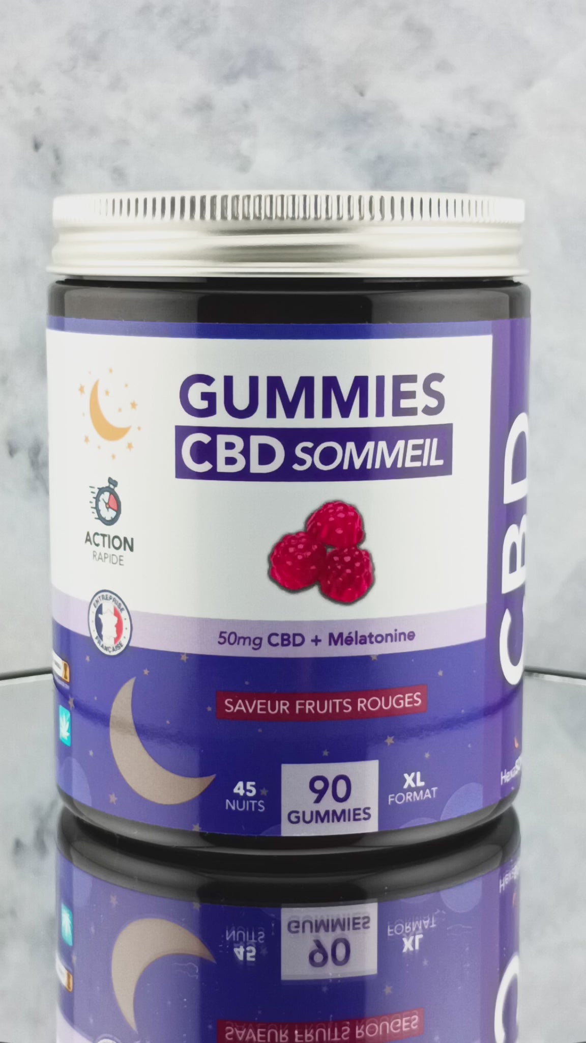 🌜 HEXA – Gummies CBD Sommeil 50mg + Mélatonine | Saveur Fruits Rouges | Boîte de 90